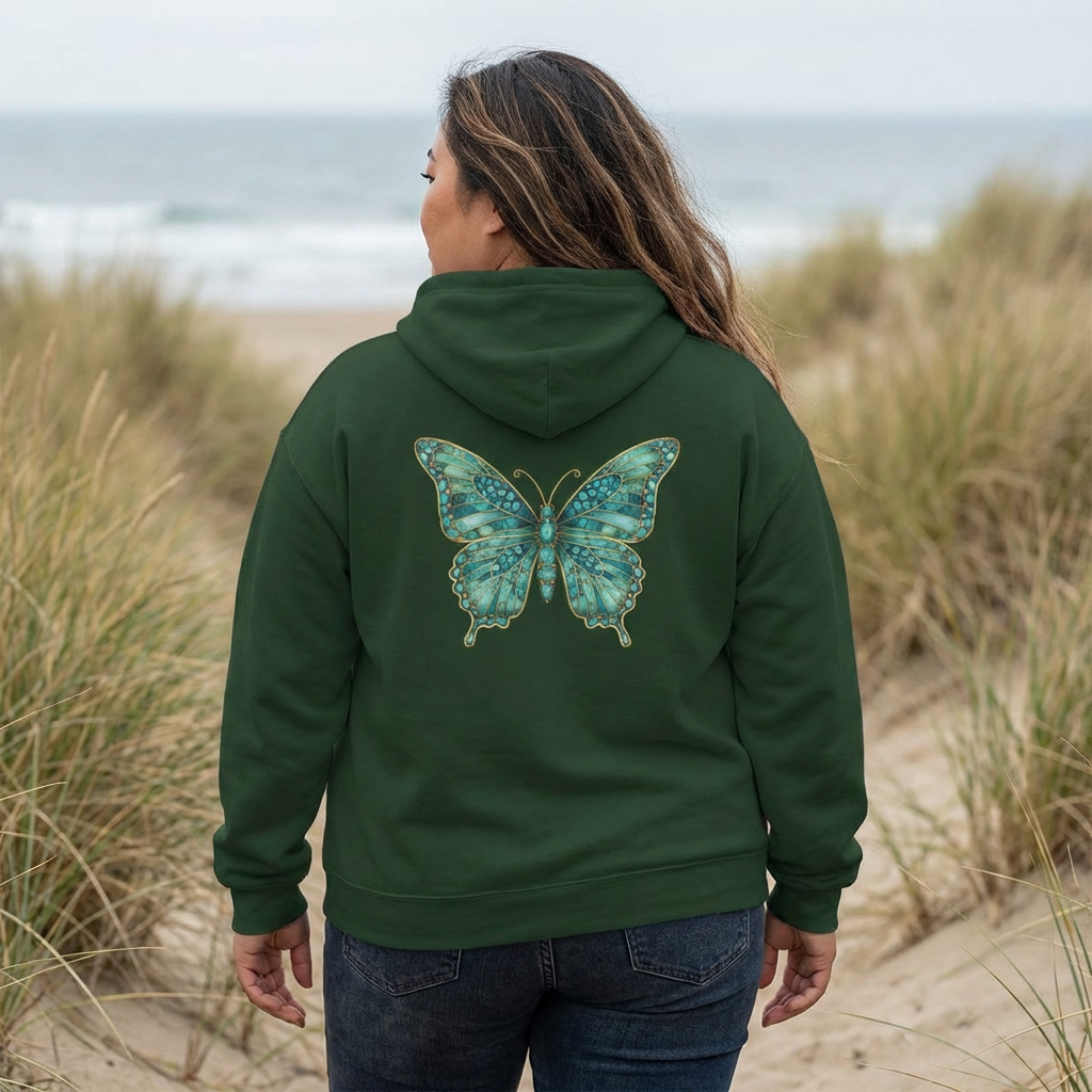December Birthstone Turquoize Zip Sweatshirt Butterfly - Peace, Protection, Luck
