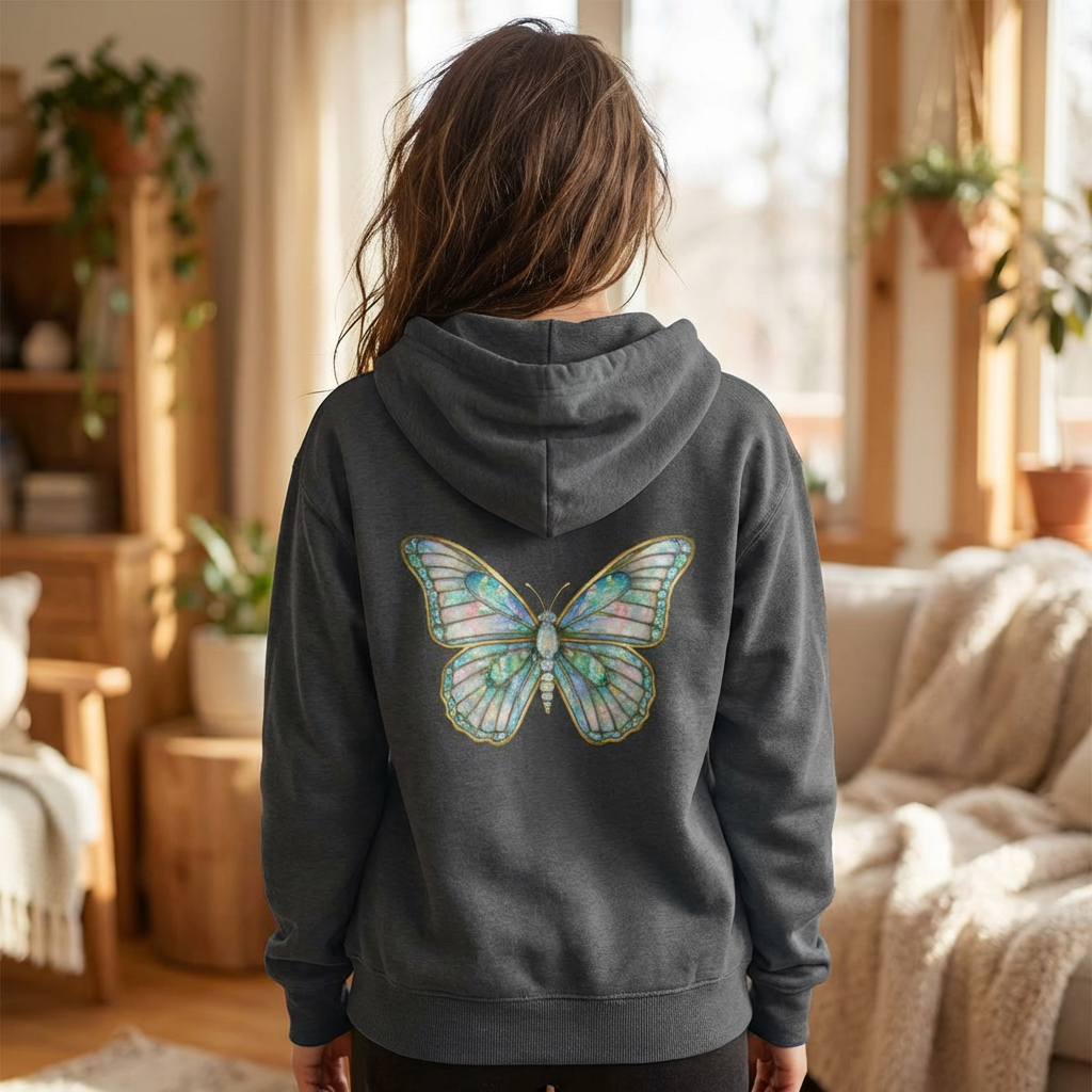 October Birthstone Opal Zip Sweatshirt Butterfly - Creativity, Hope, Inspiration