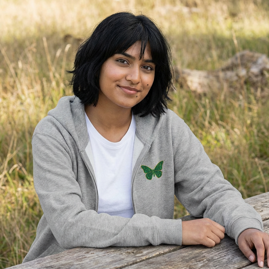 May Emerald Butterfly Zip Sweatshirt - Balance, Harmony, Healing