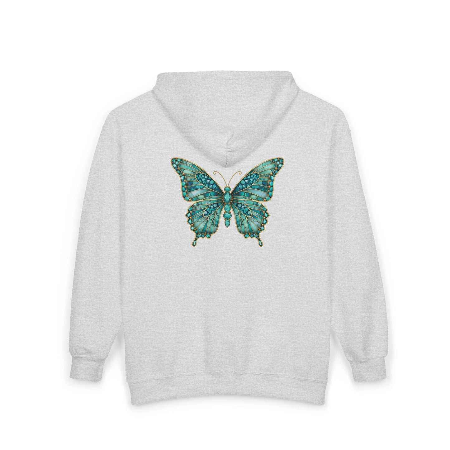 December Birthstone Turquoize Zip Sweatshirt Butterfly - Peace, Protection, Luck