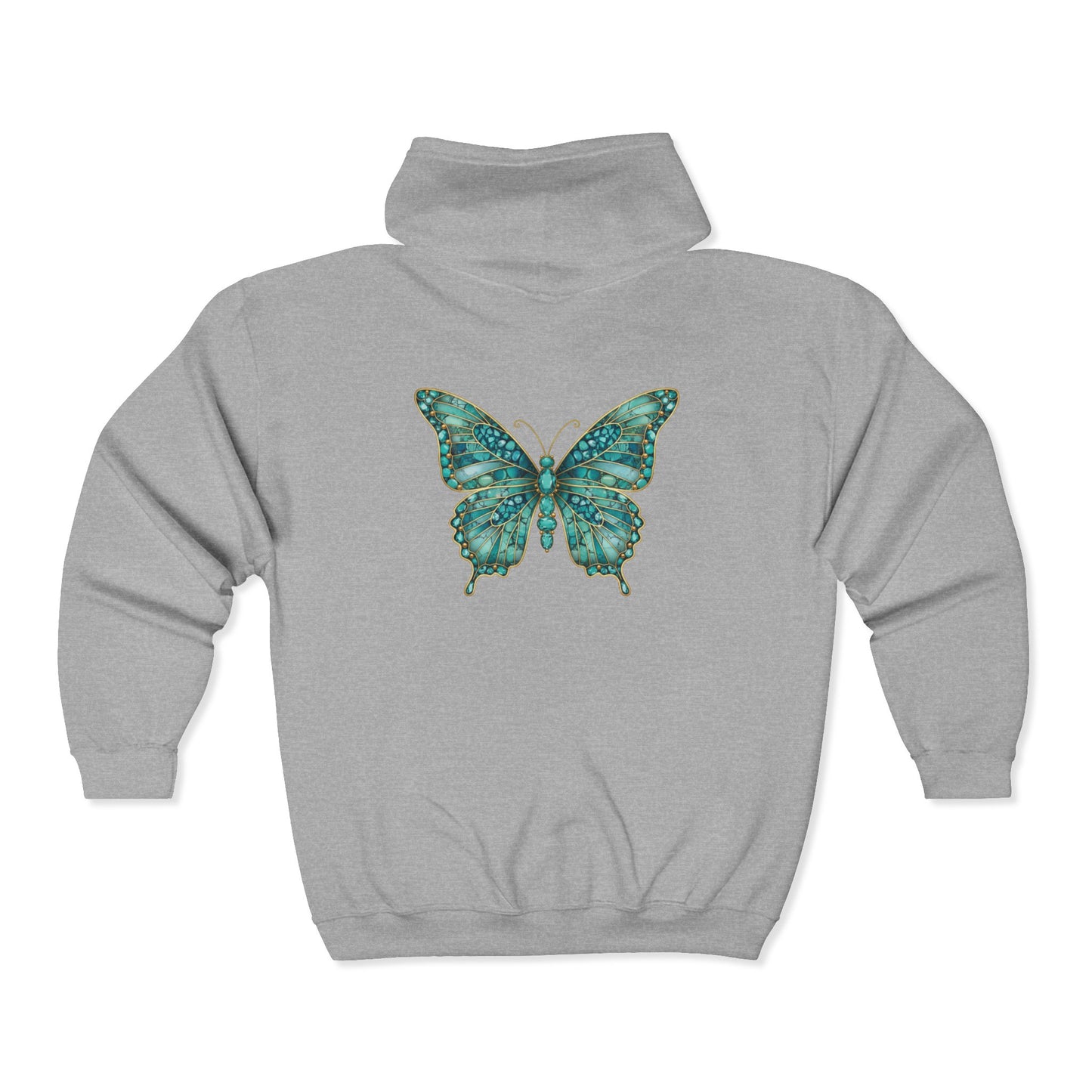 December Birthstone Turquoize Zip Sweatshirt Butterfly - Peace, Protection, Luck
