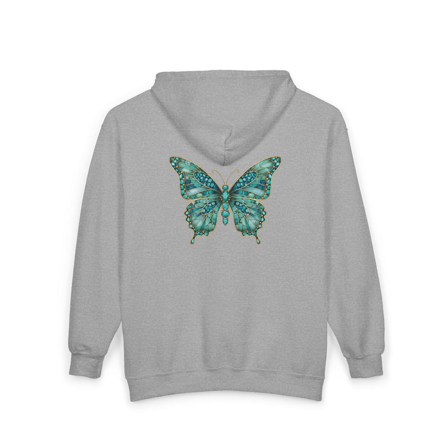 December Birthstone Turquoize Zip Sweatshirt Butterfly - Peace, Protection, Luck