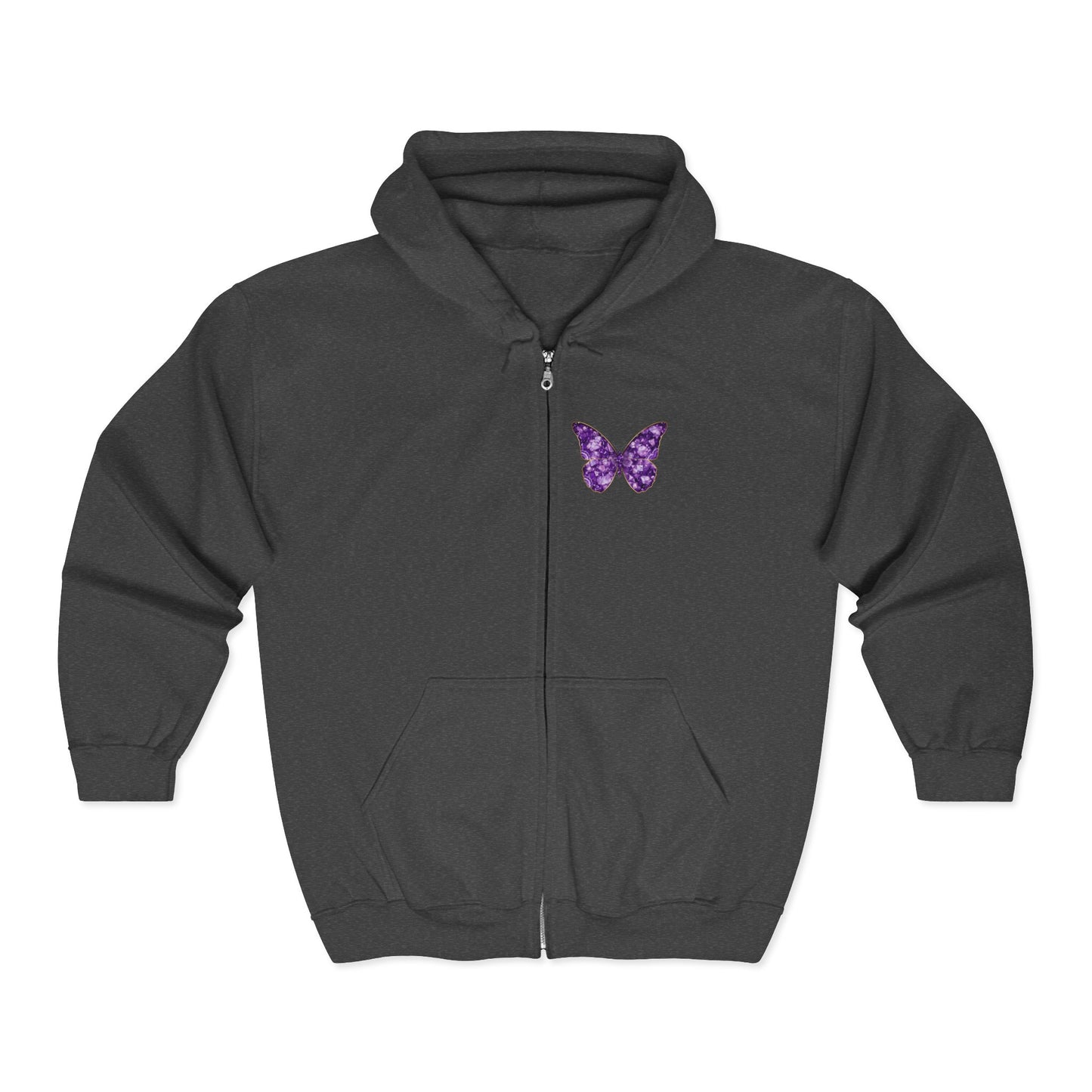 February Amethyst Zip Sweatshirt Butterfly — Sincerity, Faith, Loyalty