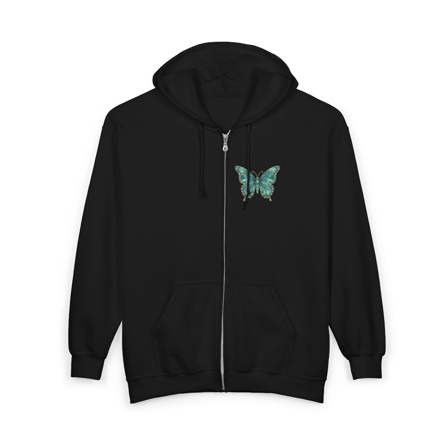 December Birthstone Turquoize Zip Sweatshirt Butterfly - Peace, Protection, Luck