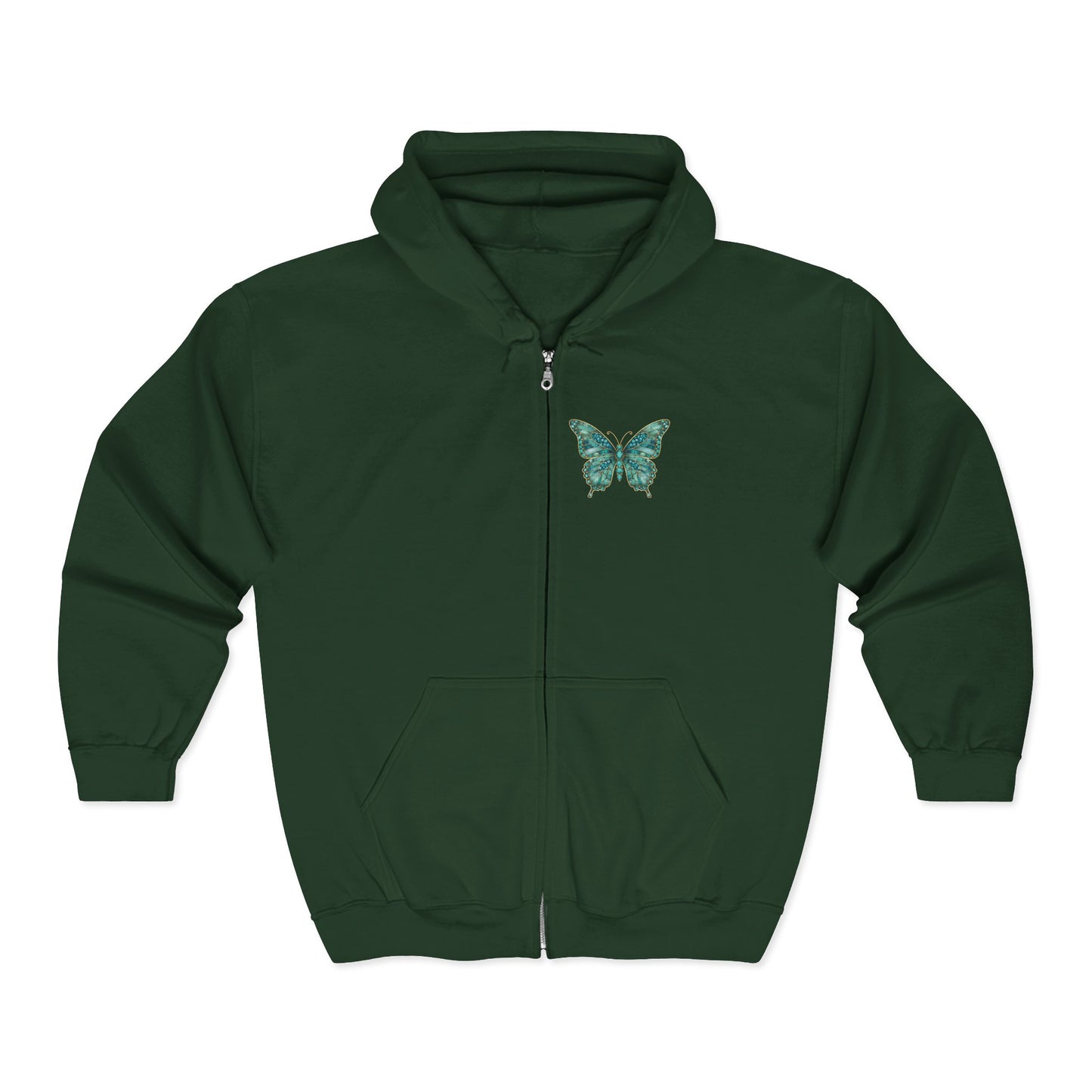 December Birthstone Turquoize Zip Sweatshirt Butterfly - Peace, Protection, Luck