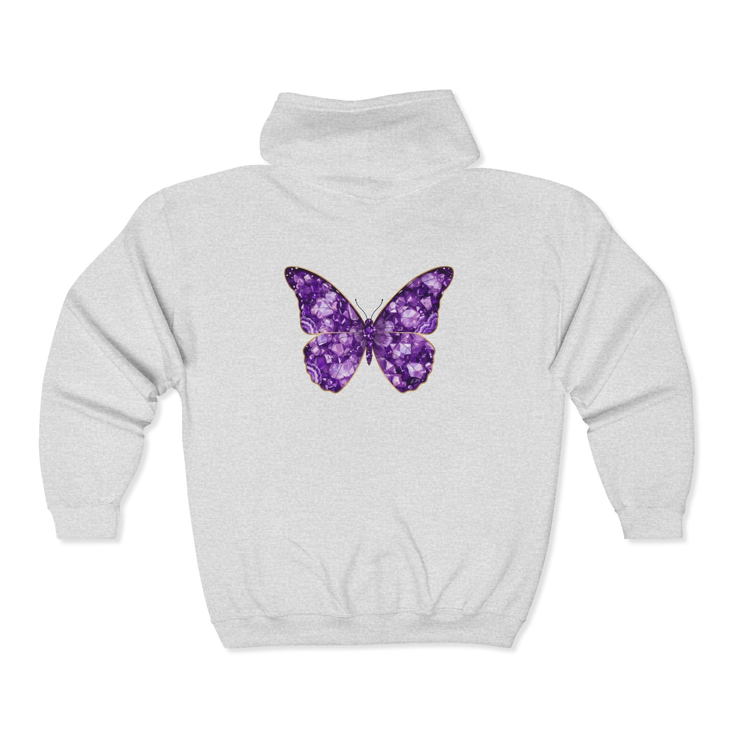 February Amethyst Zip Sweatshirt Butterfly — Sincerity, Faith, Loyalty