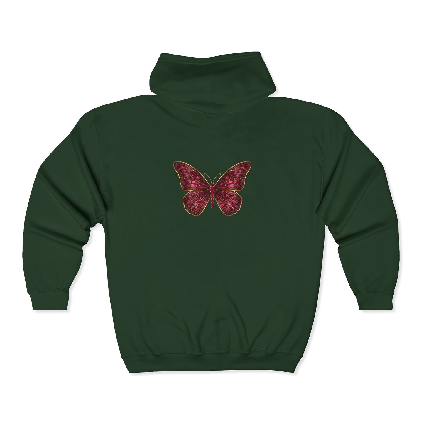 July Birthstone Ruby Zip Sweatshirt Butterfly - Happiness, Love, Courage