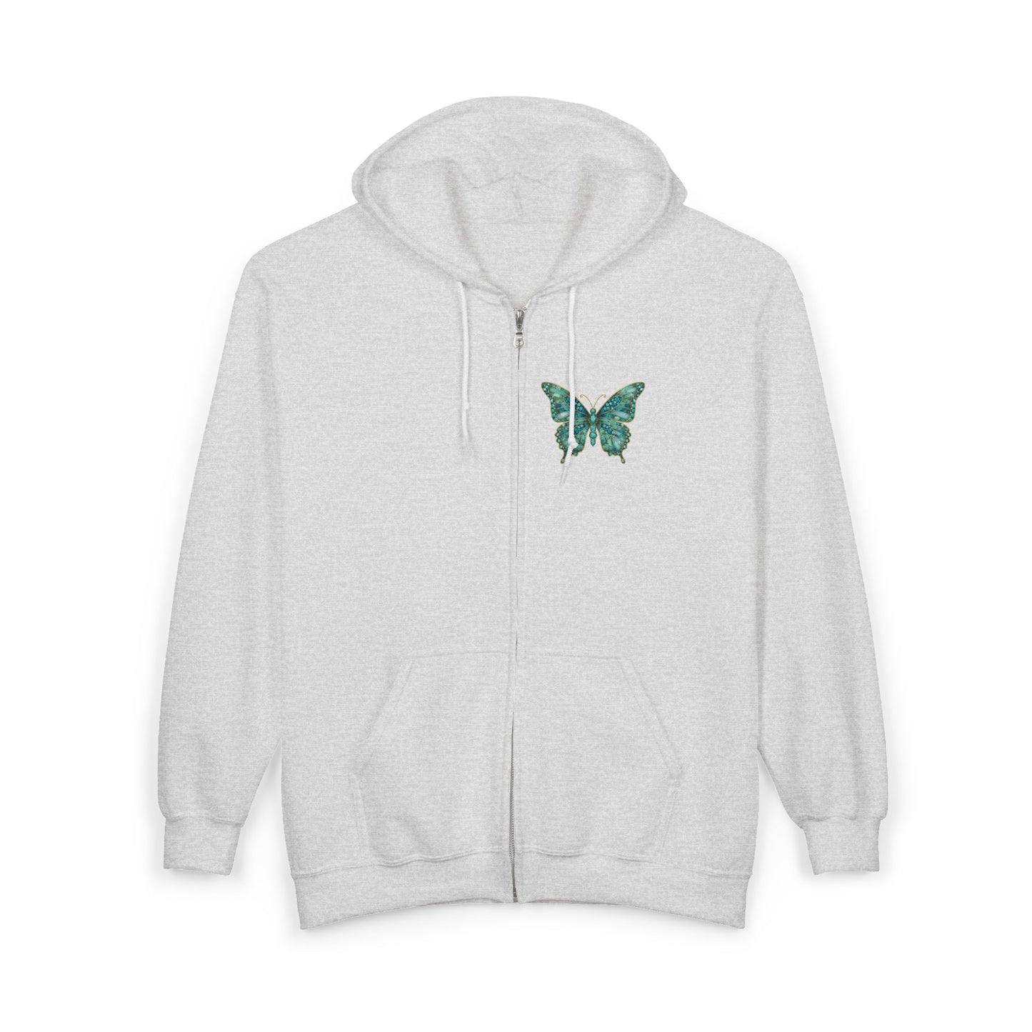 December Birthstone Turquoize Zip Sweatshirt Butterfly - Peace, Protection, Luck