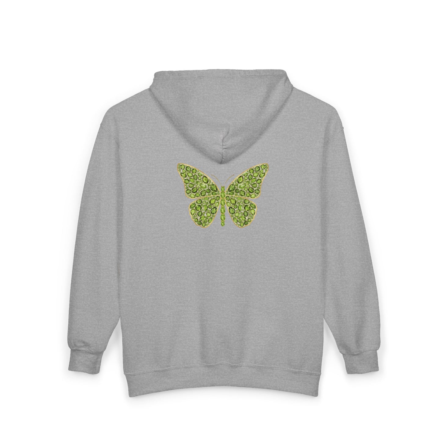 August Birthstone Peridot Zip Sweatshirt Butterfly - Growth, Renewal, Positivity