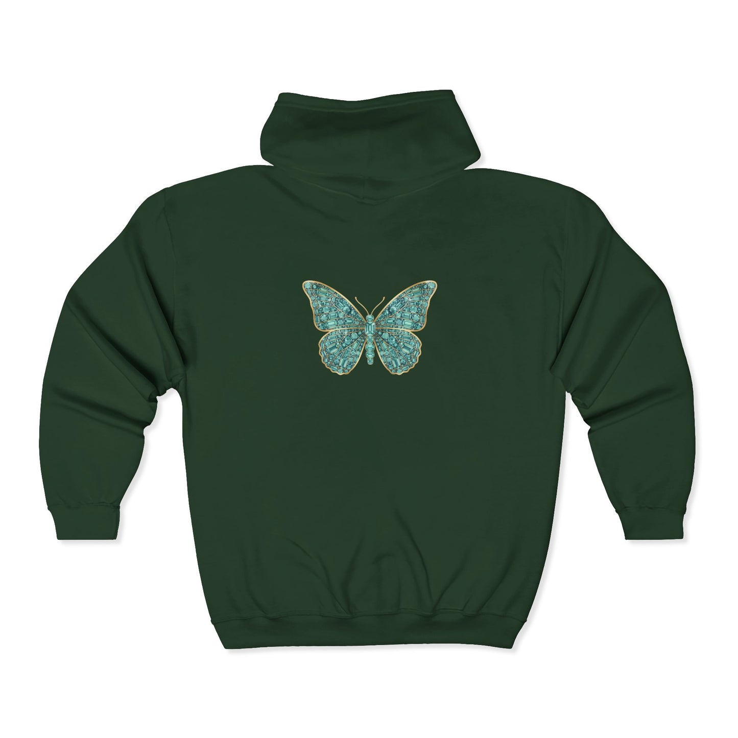 March Birthstone Aquamarine Zip Sweatshirt Butterfly - Courage, Balance, Clarity
