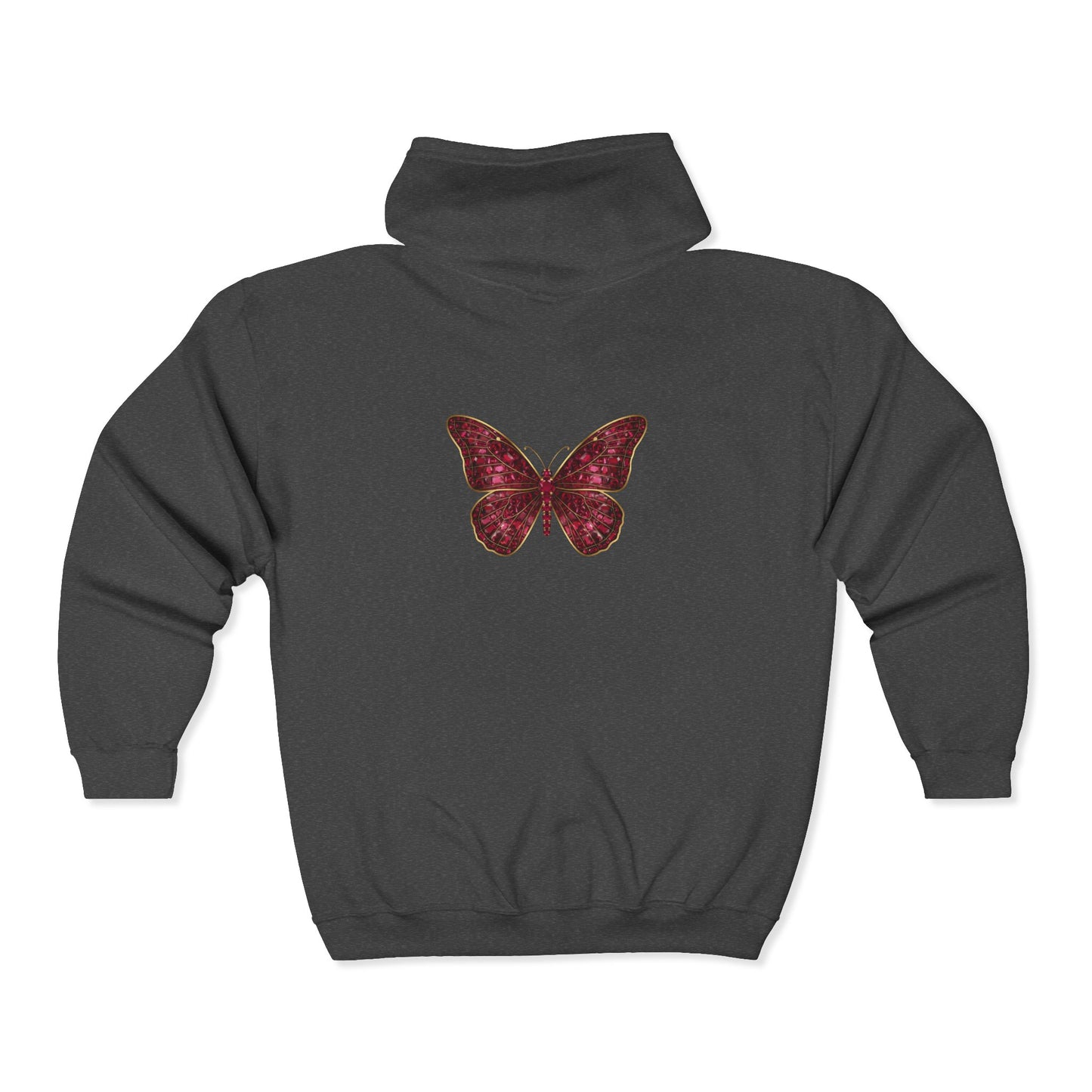 July Birthstone Ruby Zip Sweatshirt Butterfly - Happiness, Love, Courage