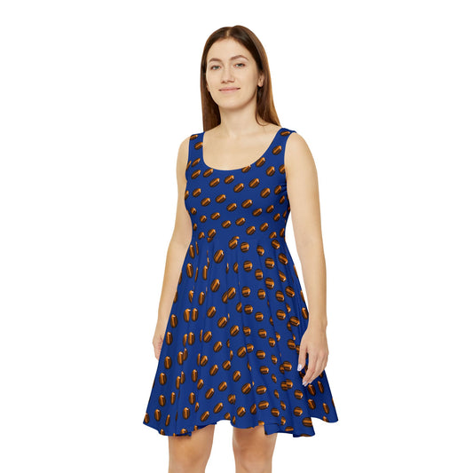 Tigers Eye Gemstone Skater Dress Dark Blue - Confidence, Grounding