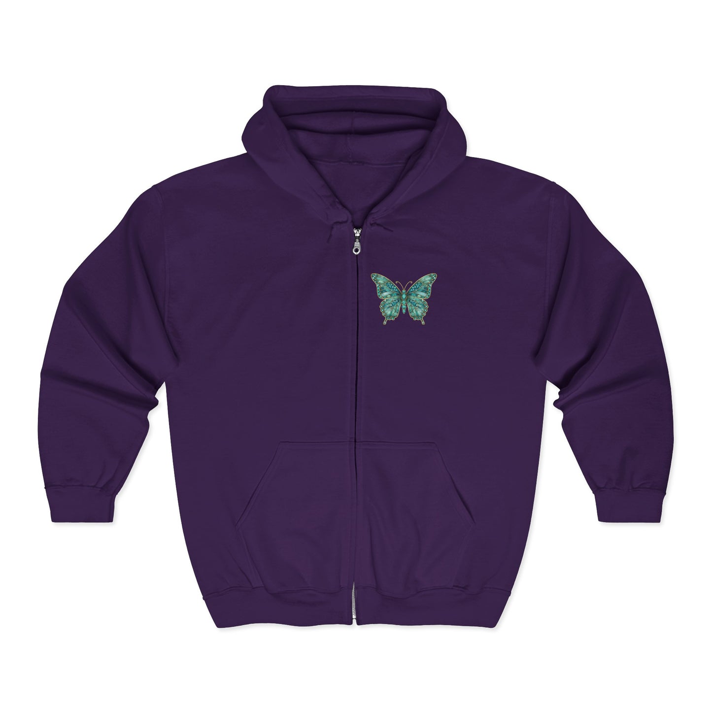December Birthstone Turquoize Zip Sweatshirt Butterfly - Peace, Protection, Luck