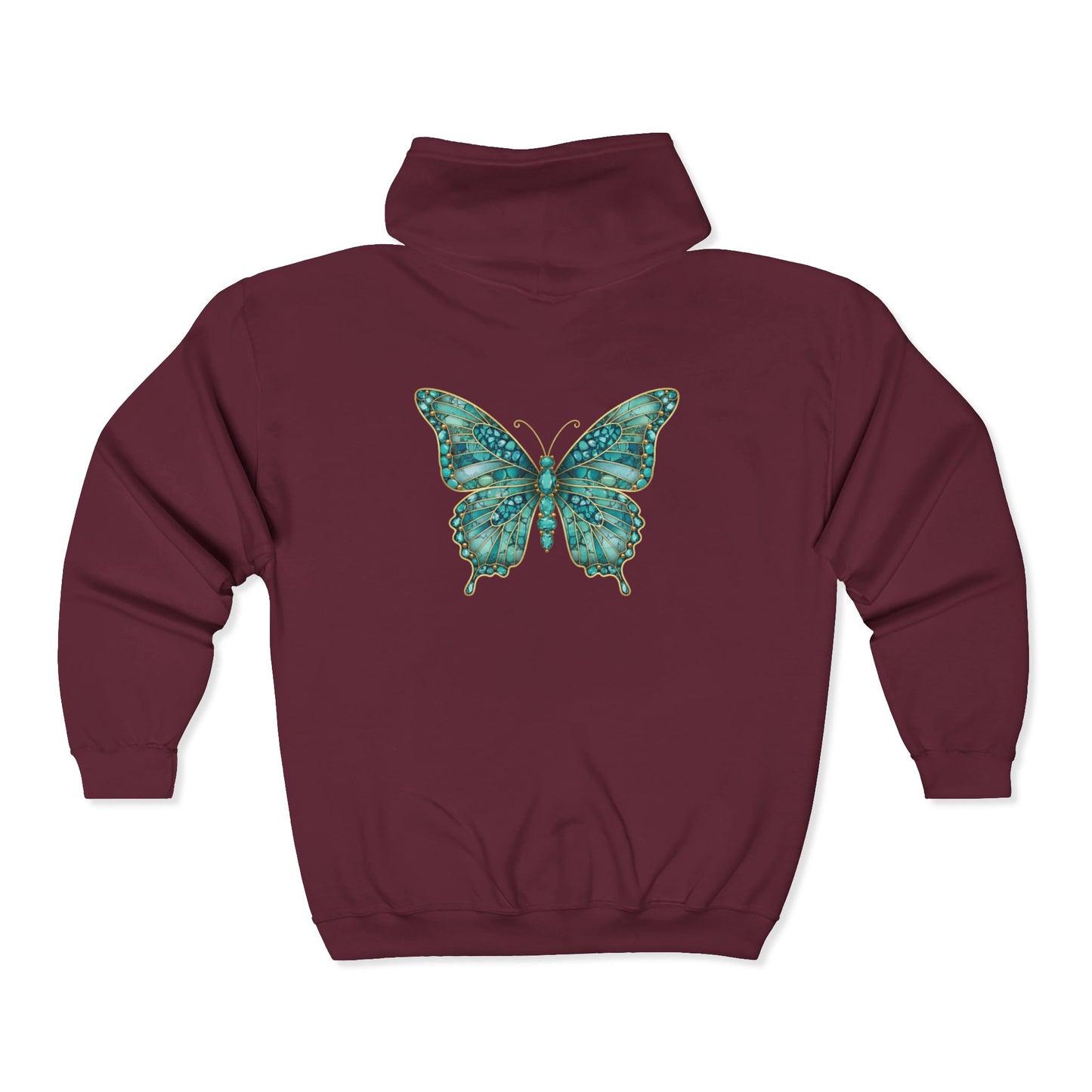 December Birthstone Turquoize Zip Sweatshirt Butterfly - Peace, Protection, Luck