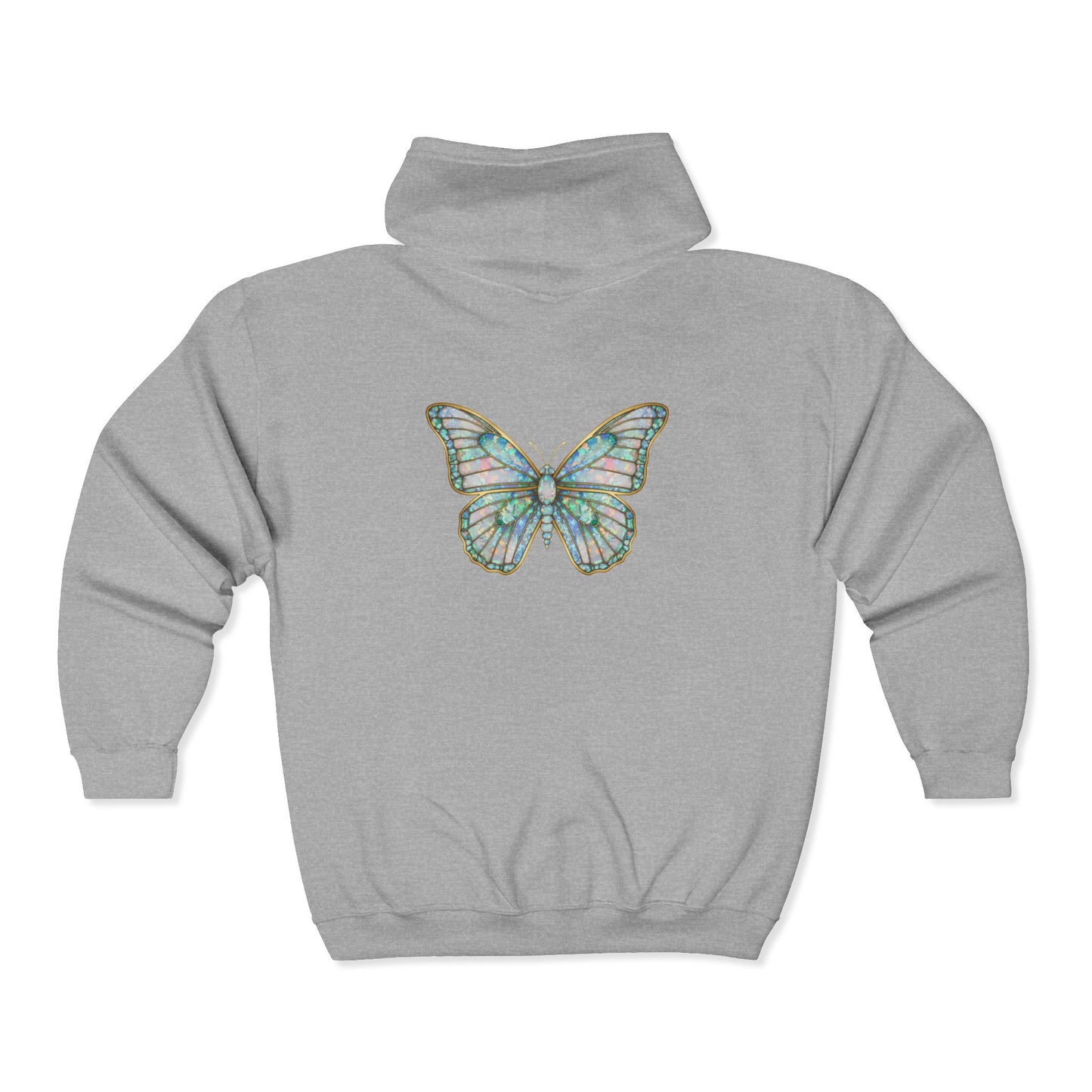 October Birthstone Opal Zip Sweatshirt Butterfly - Creativity, Hope, Inspiration