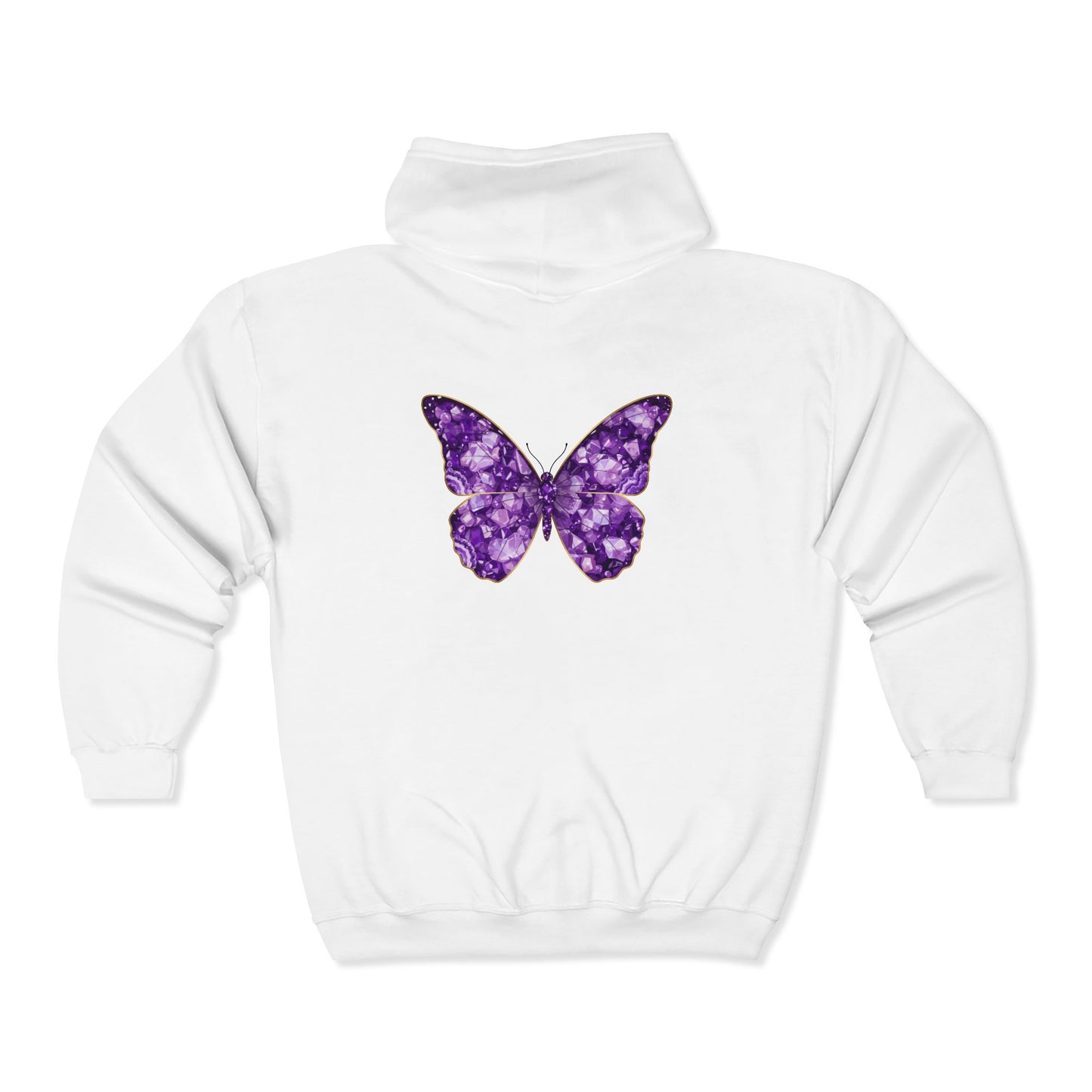 February Amethyst Zip Sweatshirt Butterfly — Sincerity, Faith, Loyalty