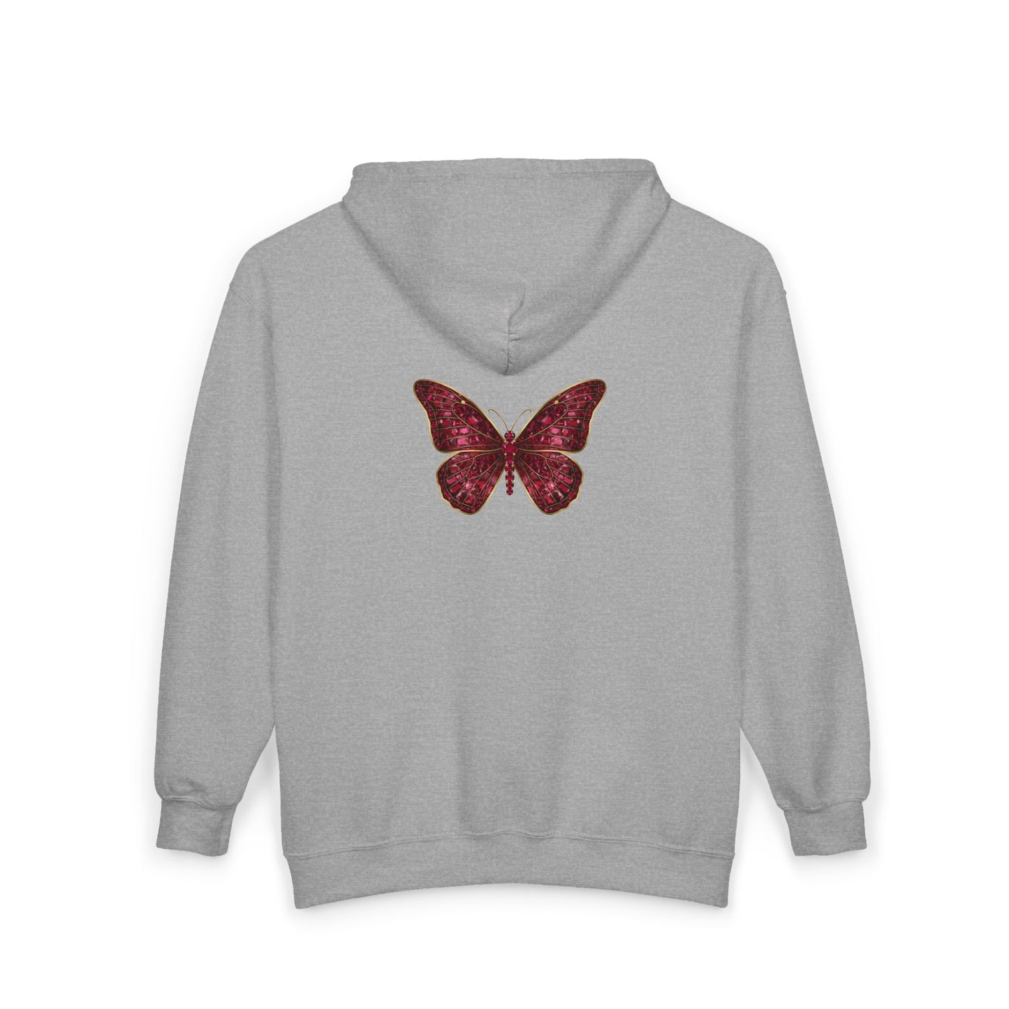 July Birthstone Ruby Zip Sweatshirt Butterfly - Happiness, Love, Courage
