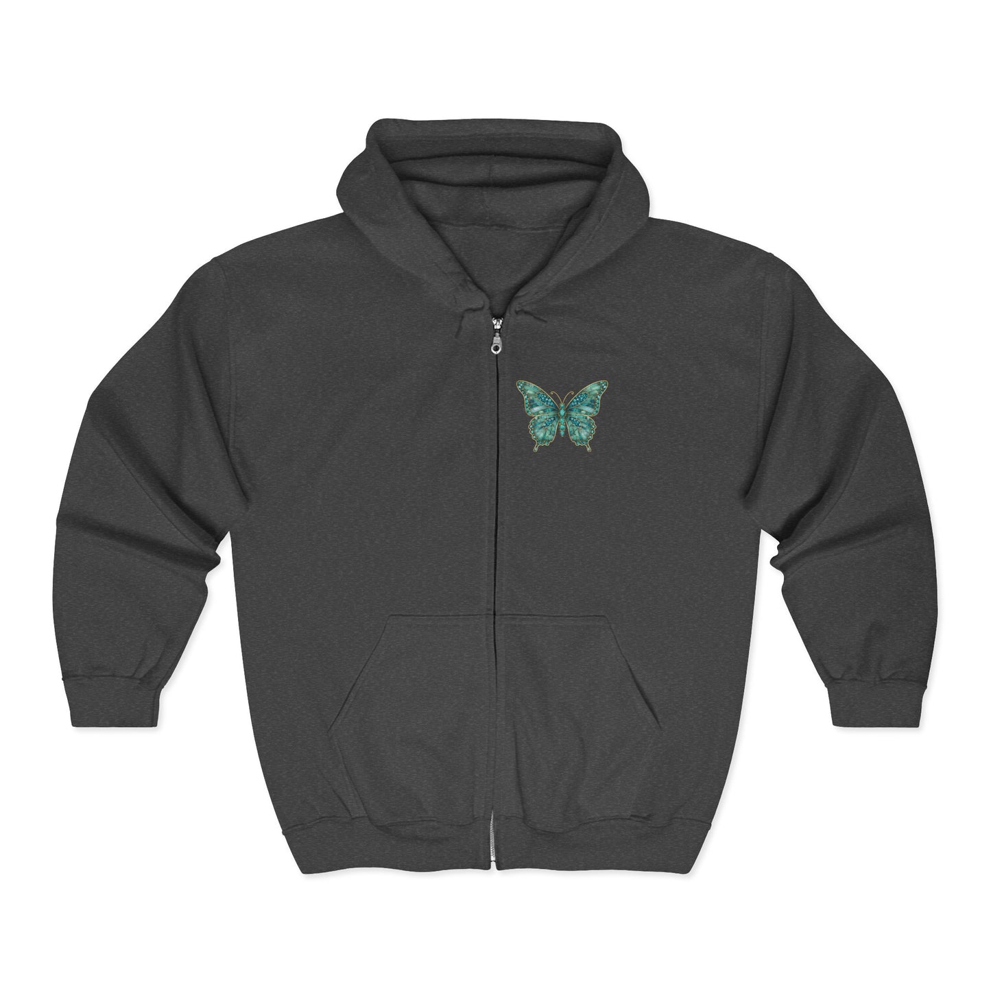 December Birthstone Turquoize Zip Sweatshirt Butterfly - Peace, Protection, Luck