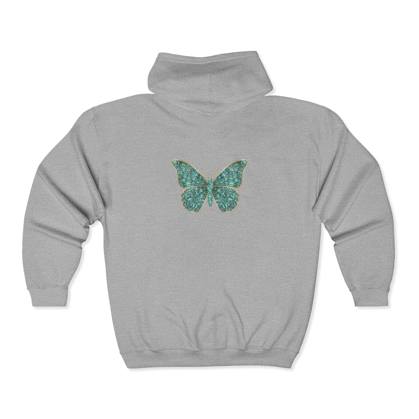 March Birthstone Aquamarine Zip Sweatshirt Butterfly - Courage, Balance, Clarity