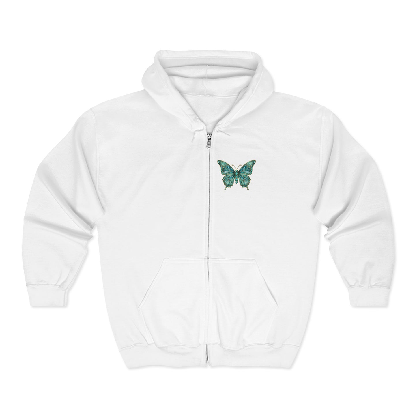 December Birthstone Turquoize Zip Sweatshirt Butterfly - Peace, Protection, Luck