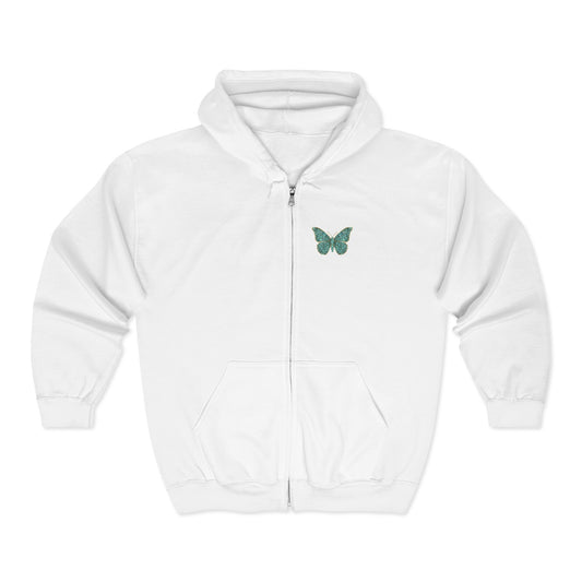March Birthstone Aquamarine Zip Sweatshirt Butterfly - Courage, Balance, Clarity