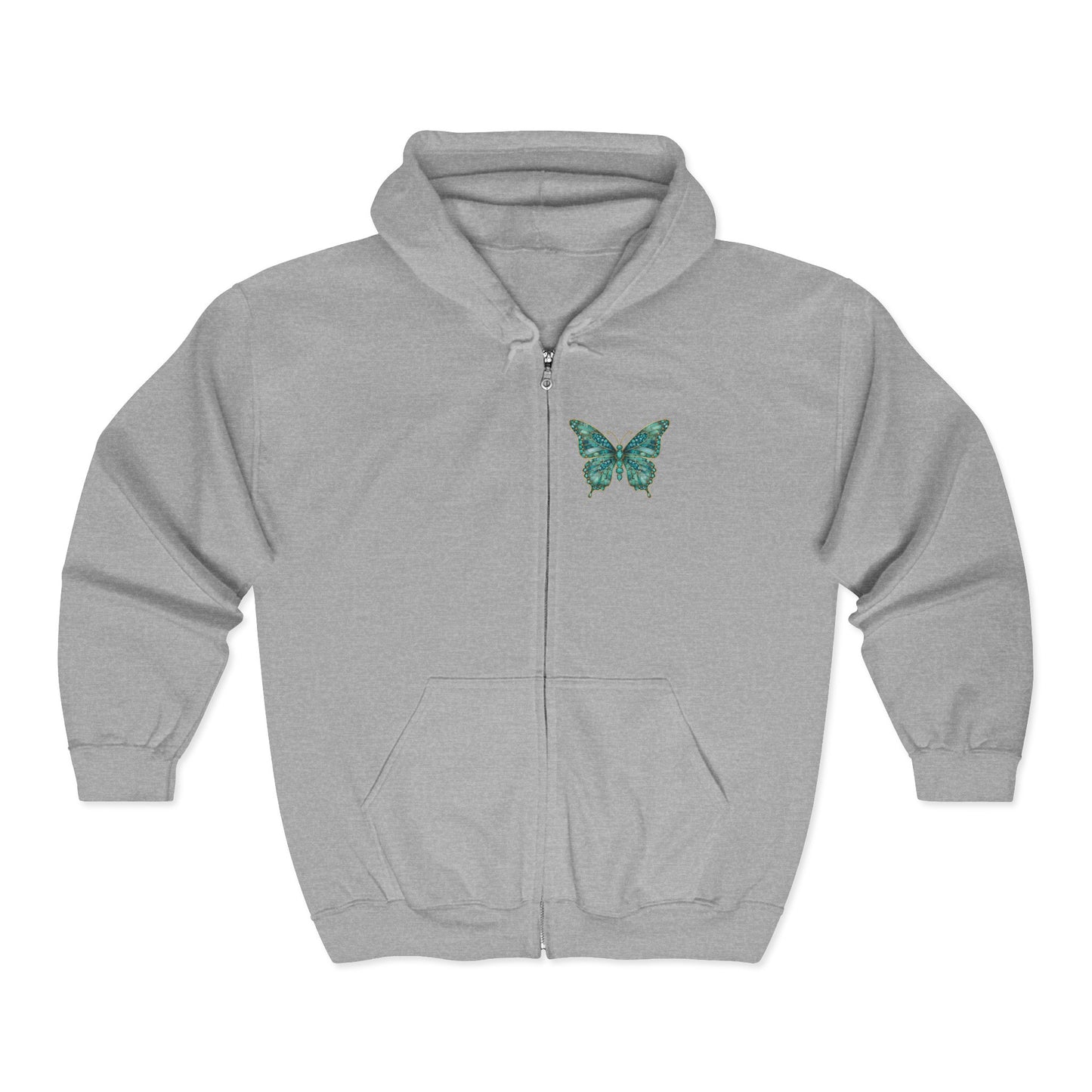 December Birthstone Turquoize Zip Sweatshirt Butterfly - Peace, Protection, Luck