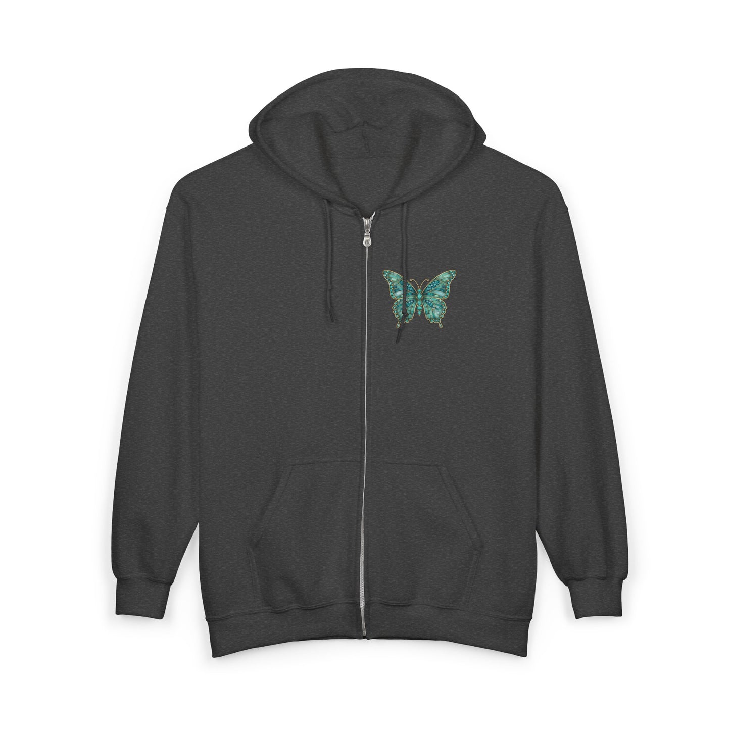 December Birthstone Turquoize Zip Sweatshirt Butterfly - Peace, Protection, Luck