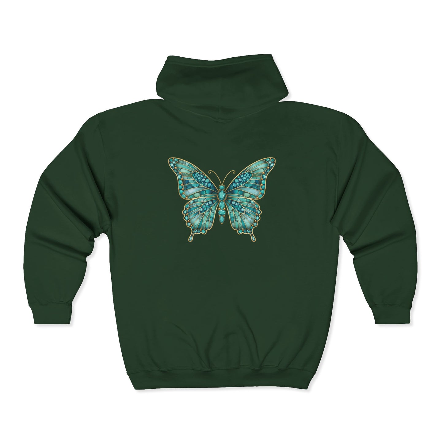 December Birthstone Turquoize Zip Sweatshirt Butterfly - Peace, Protection, Luck