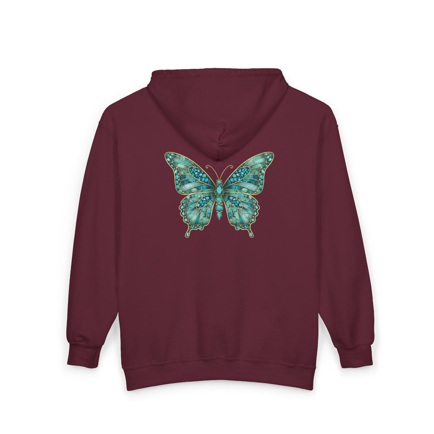 December Birthstone Turquoize Zip Sweatshirt Butterfly - Peace, Protection, Luck
