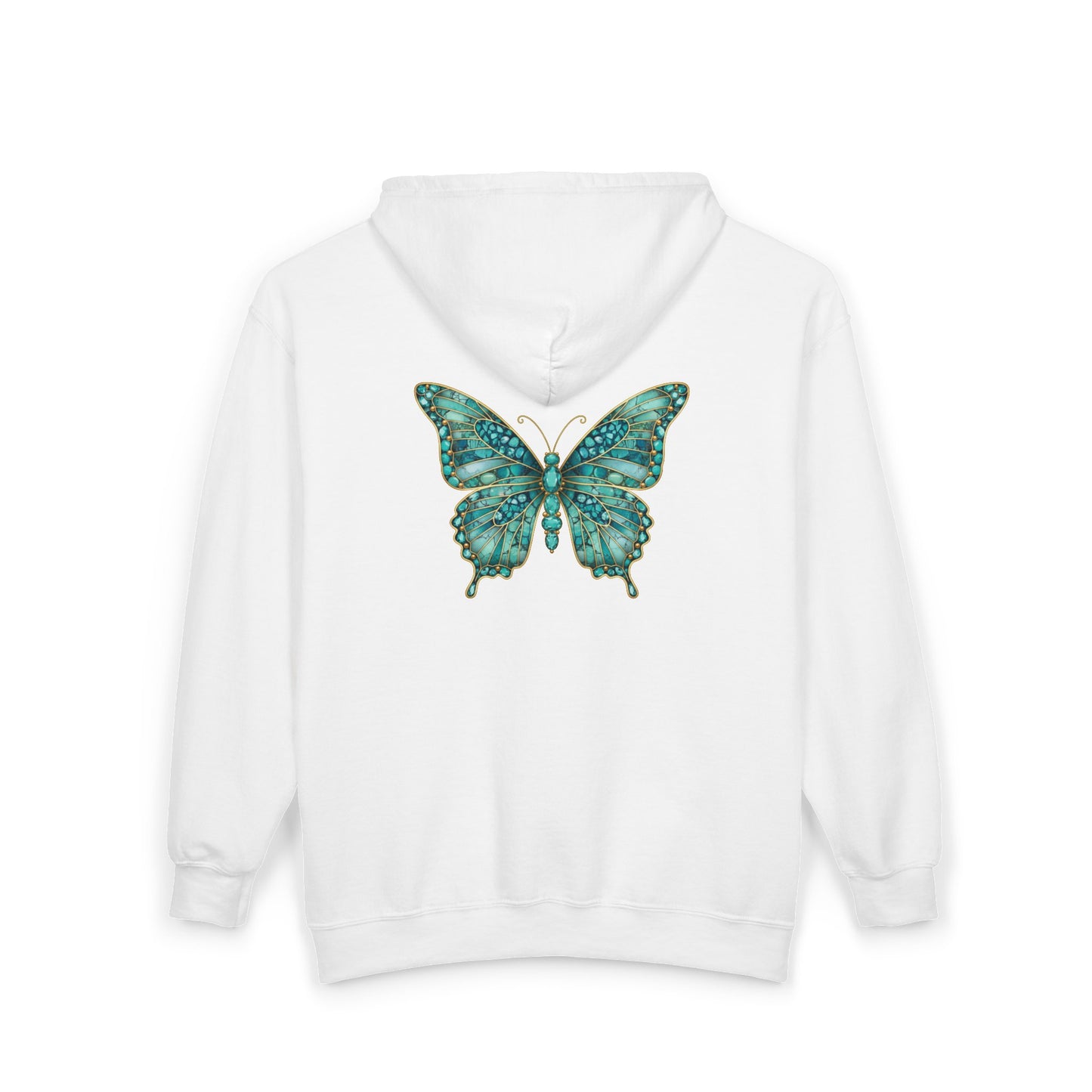 December Birthstone Turquoize Zip Sweatshirt Butterfly - Peace, Protection, Luck