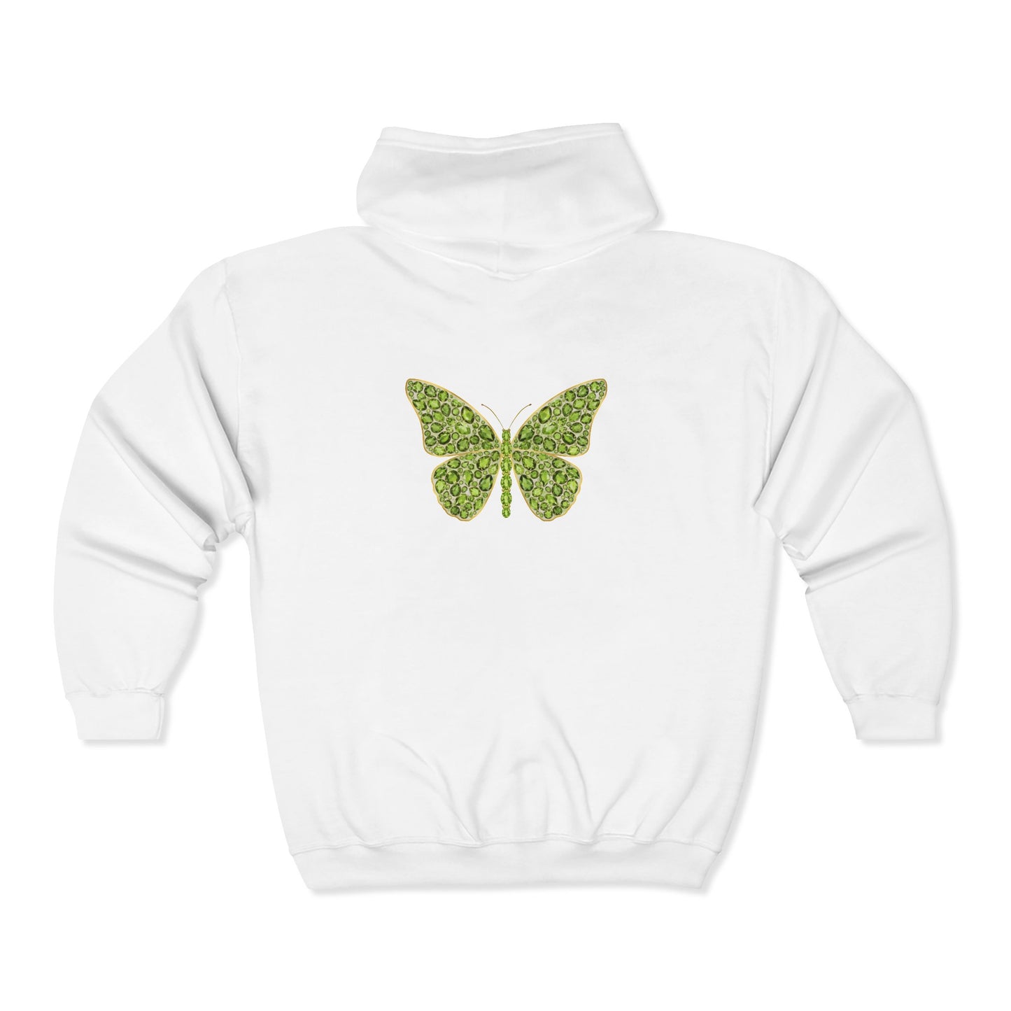 August Birthstone Peridot Zip Sweatshirt Butterfly - Growth, Renewal, Positivity