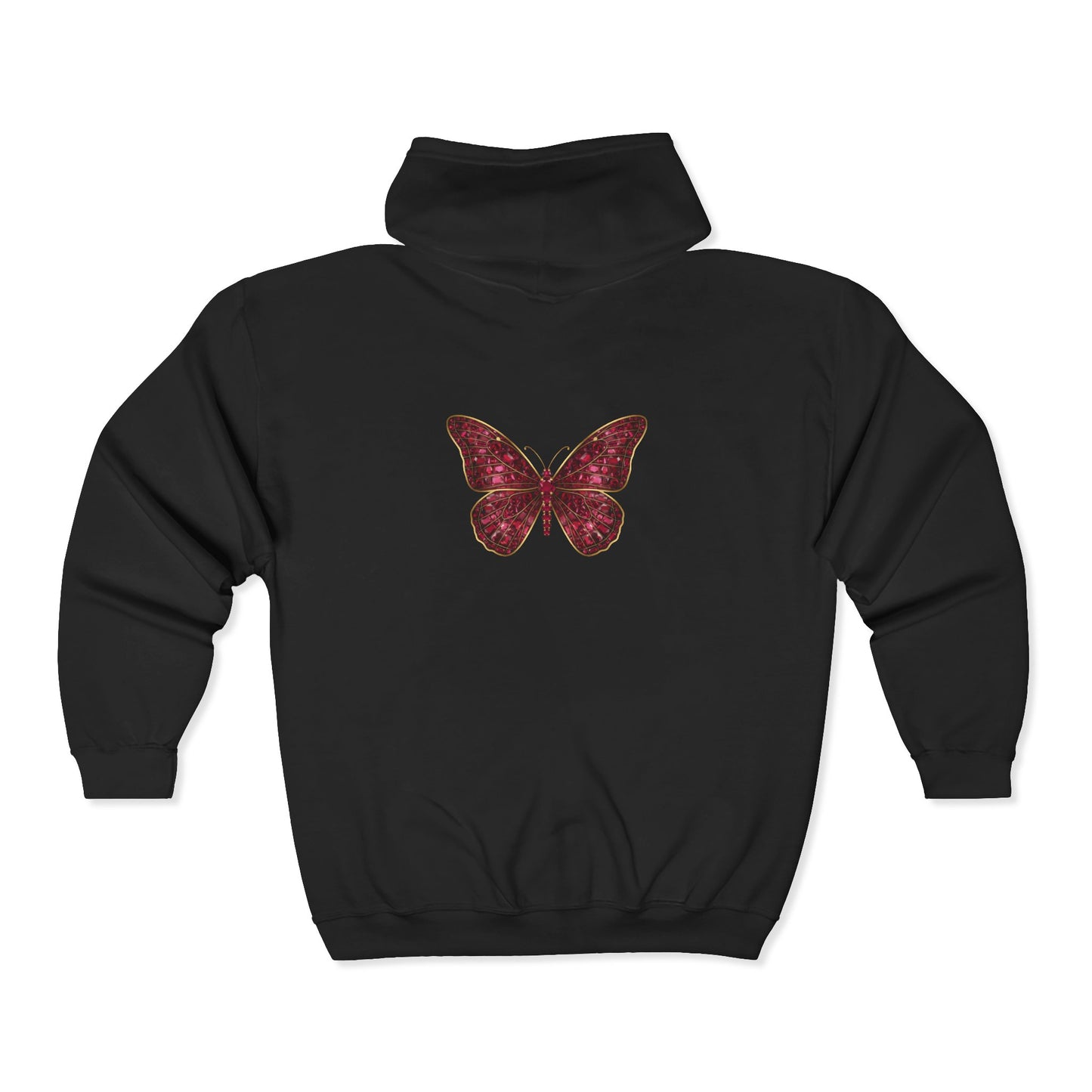 July Birthstone Ruby Zip Sweatshirt Butterfly - Happiness, Love, Courage