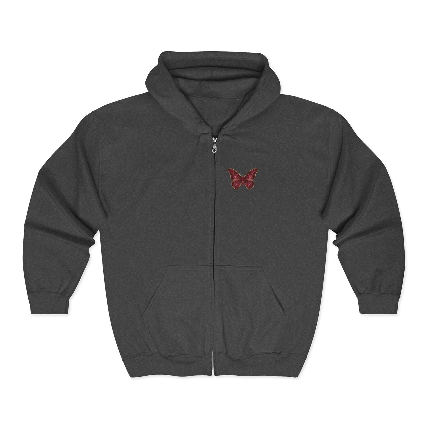 July Birthstone Ruby Zip Sweatshirt Butterfly - Happiness, Love, Courage