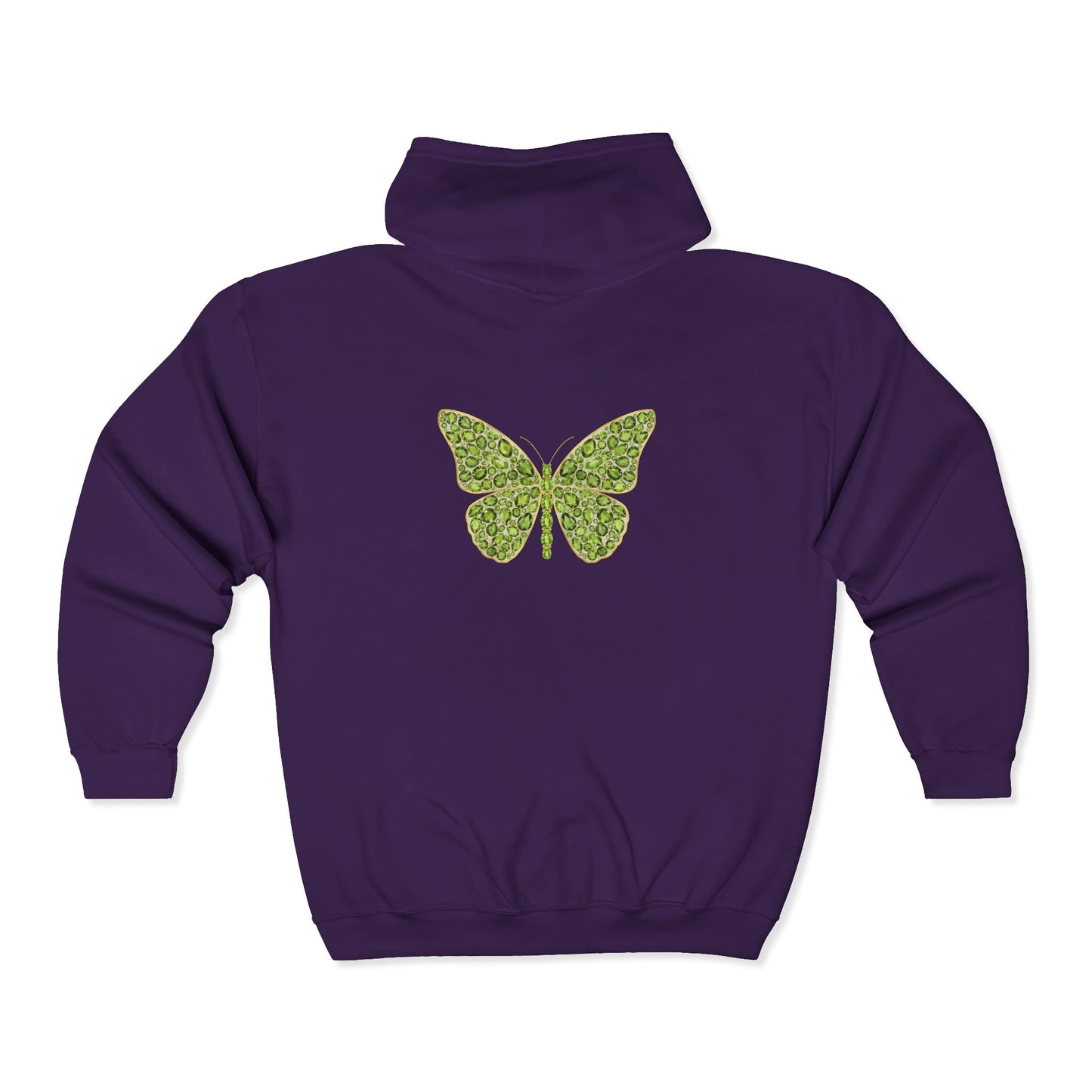 August Birthstone Peridot Zip Sweatshirt Butterfly - Growth, Renewal, Positivity