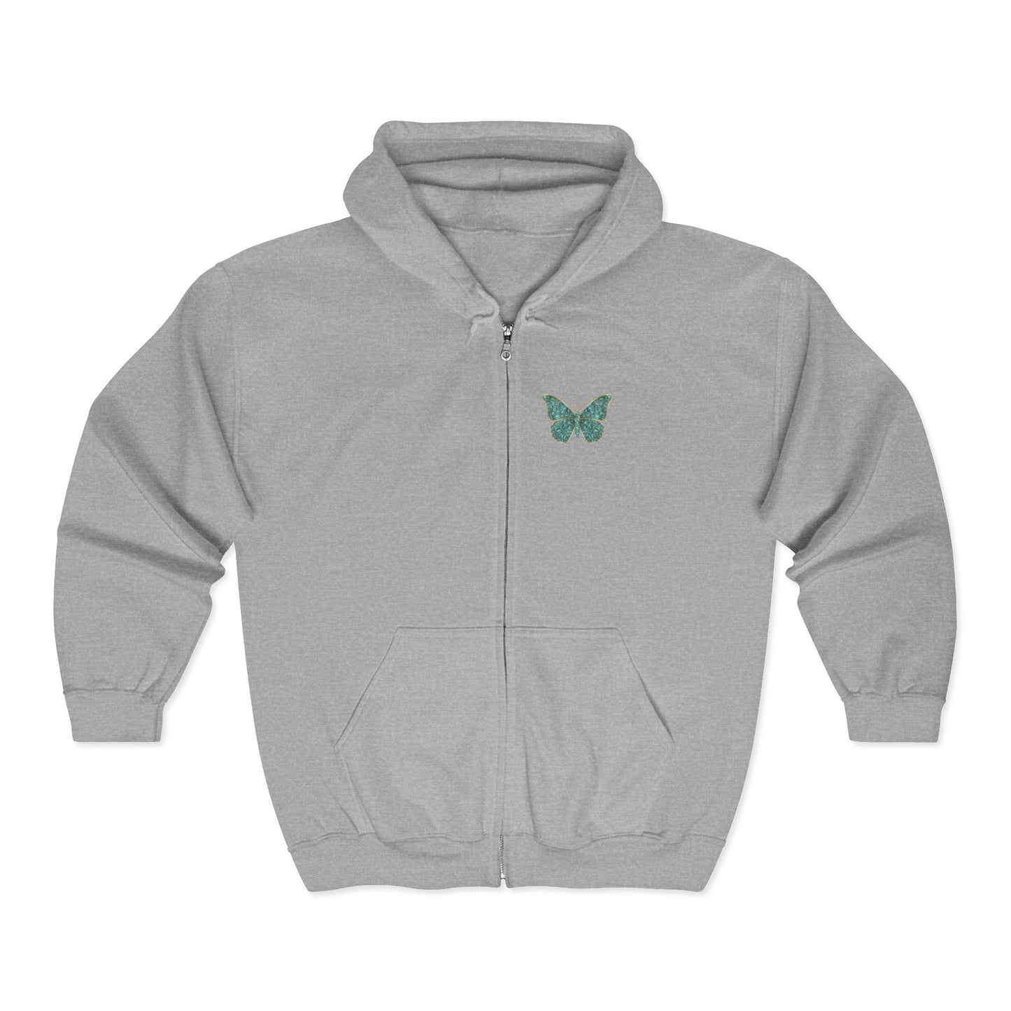 March Birthstone Aquamarine Zip Sweatshirt Butterfly - Courage, Balance, Clarity