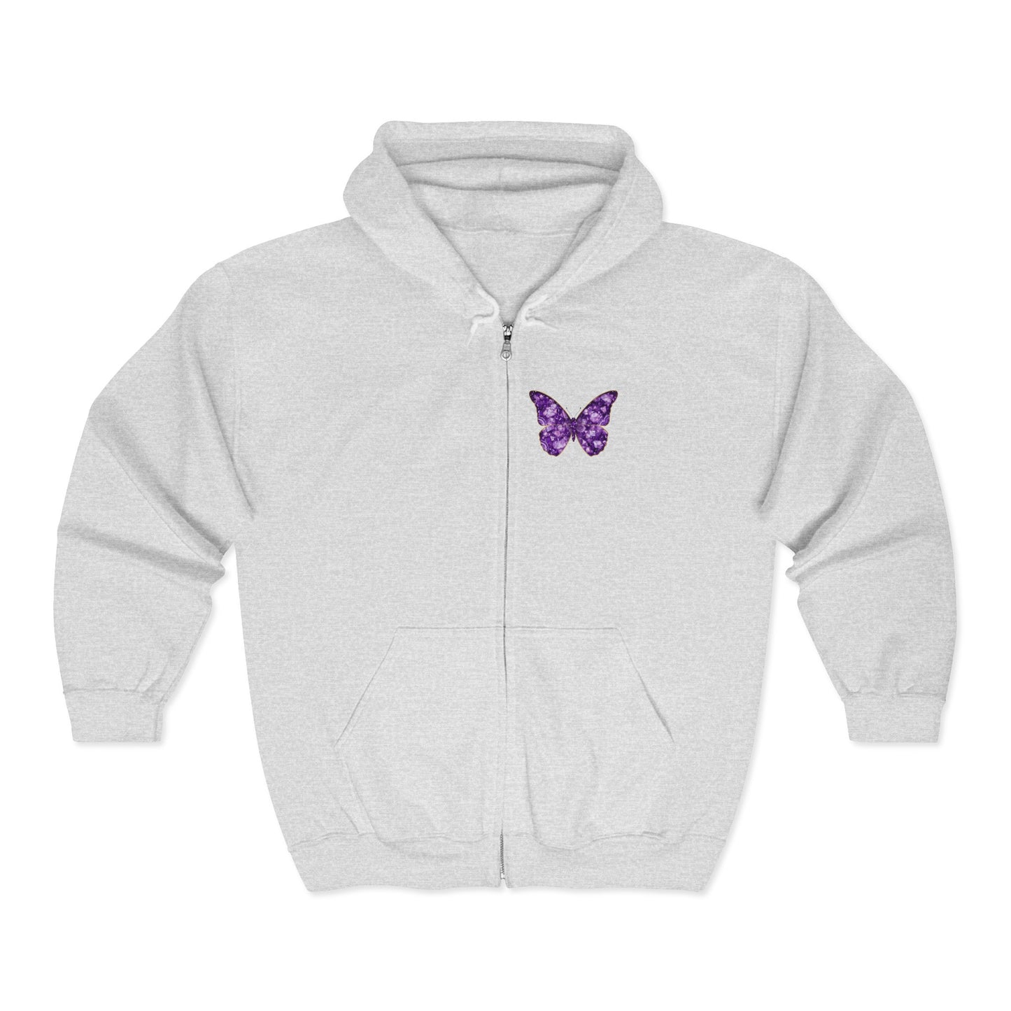 February Amethyst Zip Sweatshirt Butterfly — Sincerity, Faith, Loyalty