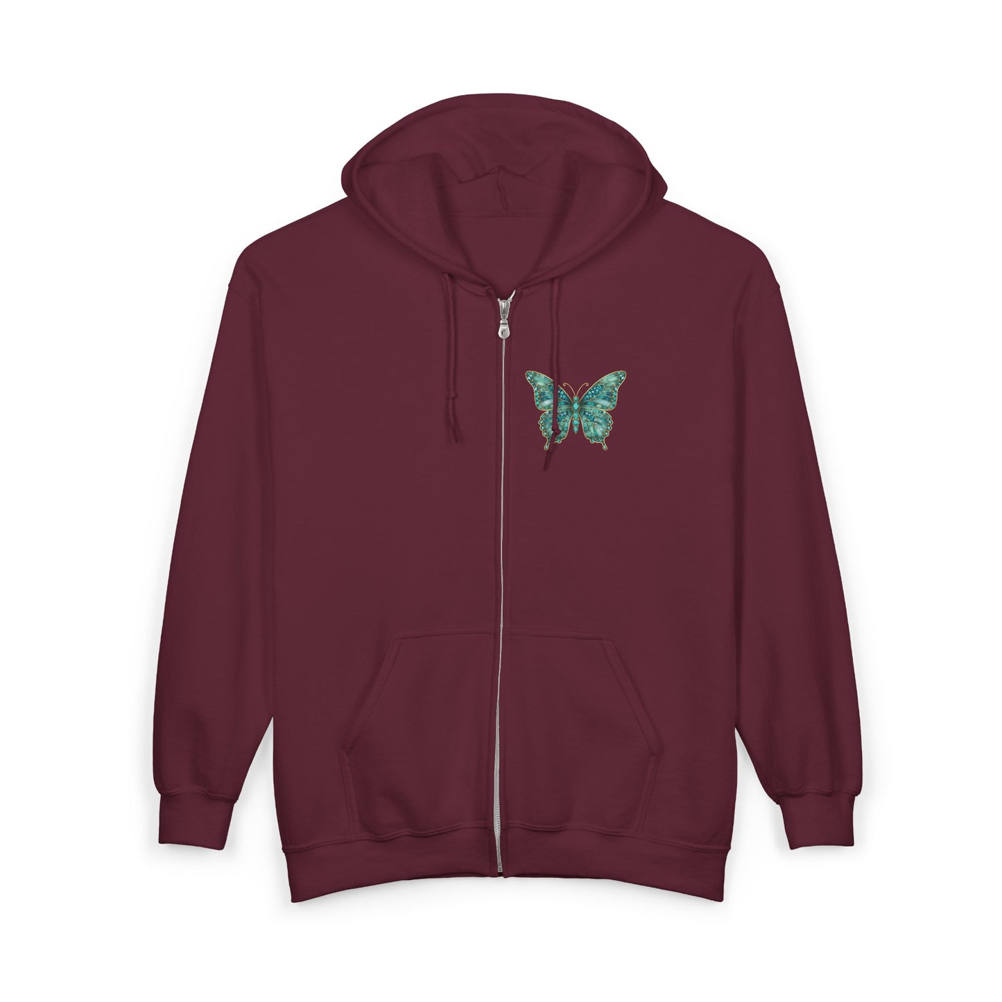 December Birthstone Turquoize Zip Sweatshirt Butterfly - Peace, Protection, Luck