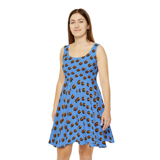 Tigers Eye Gemstone Skater Dress Light Blue - Confidence, Grounding