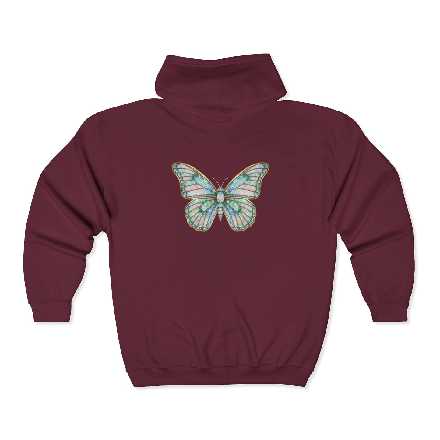 October Birthstone Opal Zip Sweatshirt Butterfly - Creativity, Hope, Inspiration