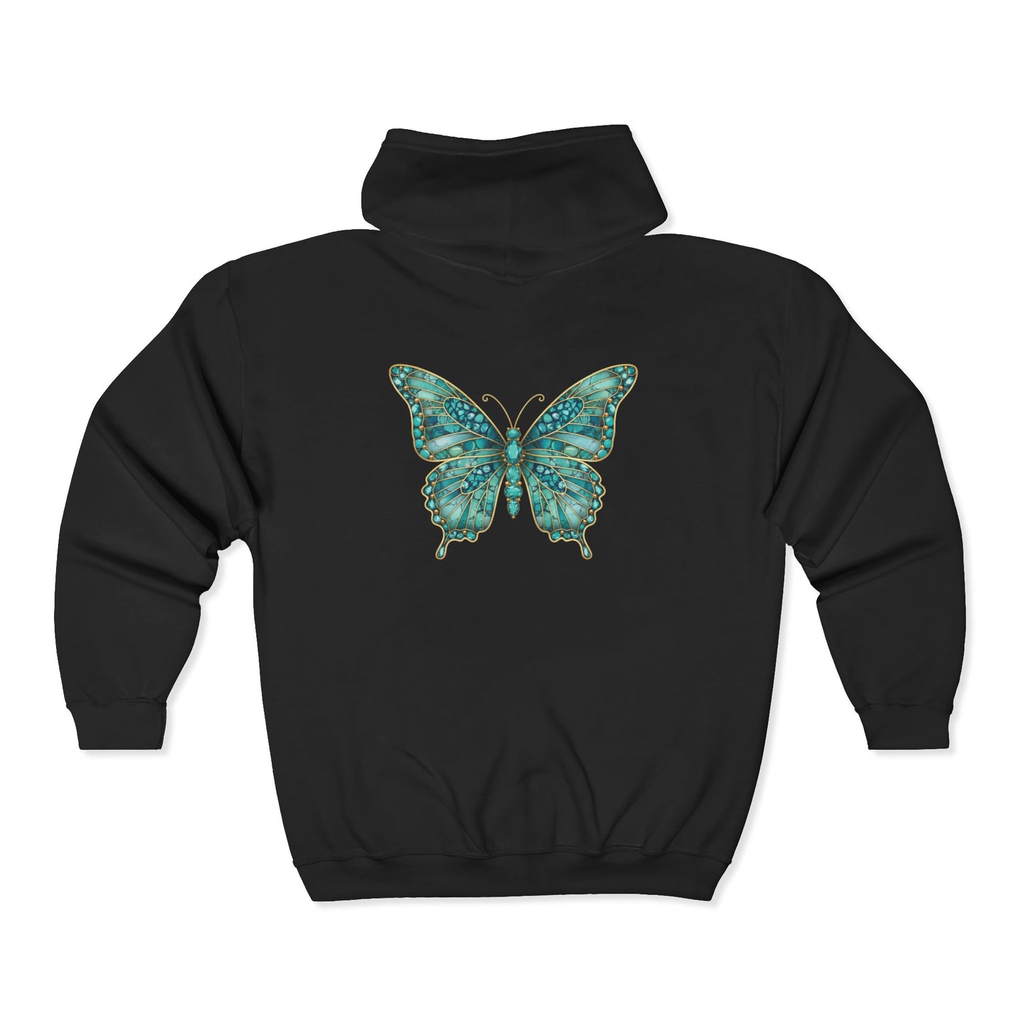 December Birthstone Turquoize Zip Sweatshirt Butterfly - Peace, Protection, Luck