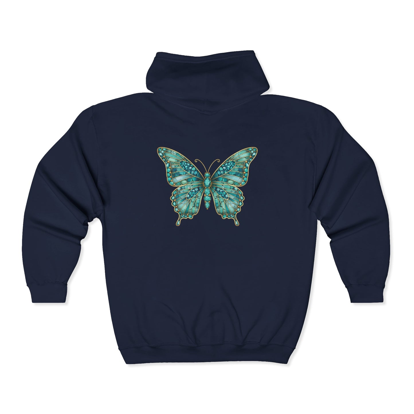 December Birthstone Turquoize Zip Sweatshirt Butterfly - Peace, Protection, Luck