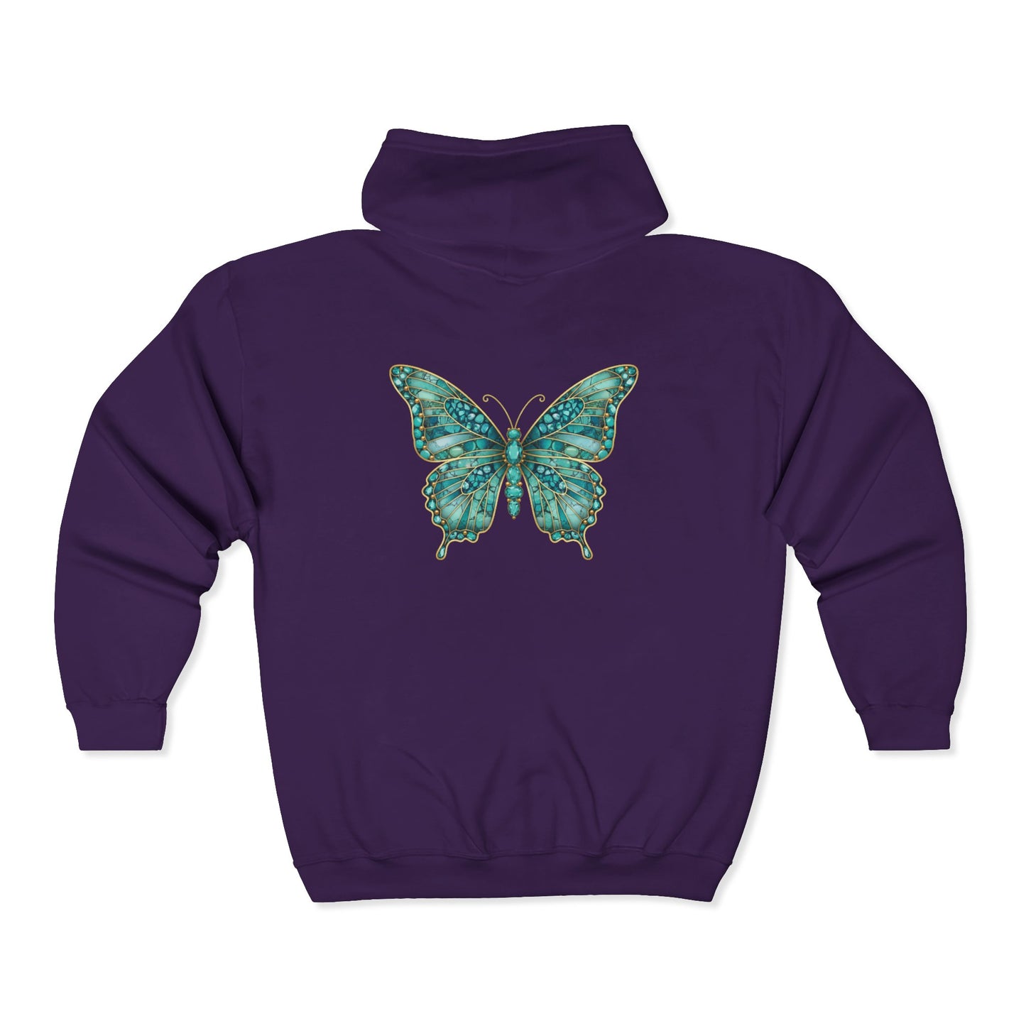 December Birthstone Turquoize Zip Sweatshirt Butterfly - Peace, Protection, Luck