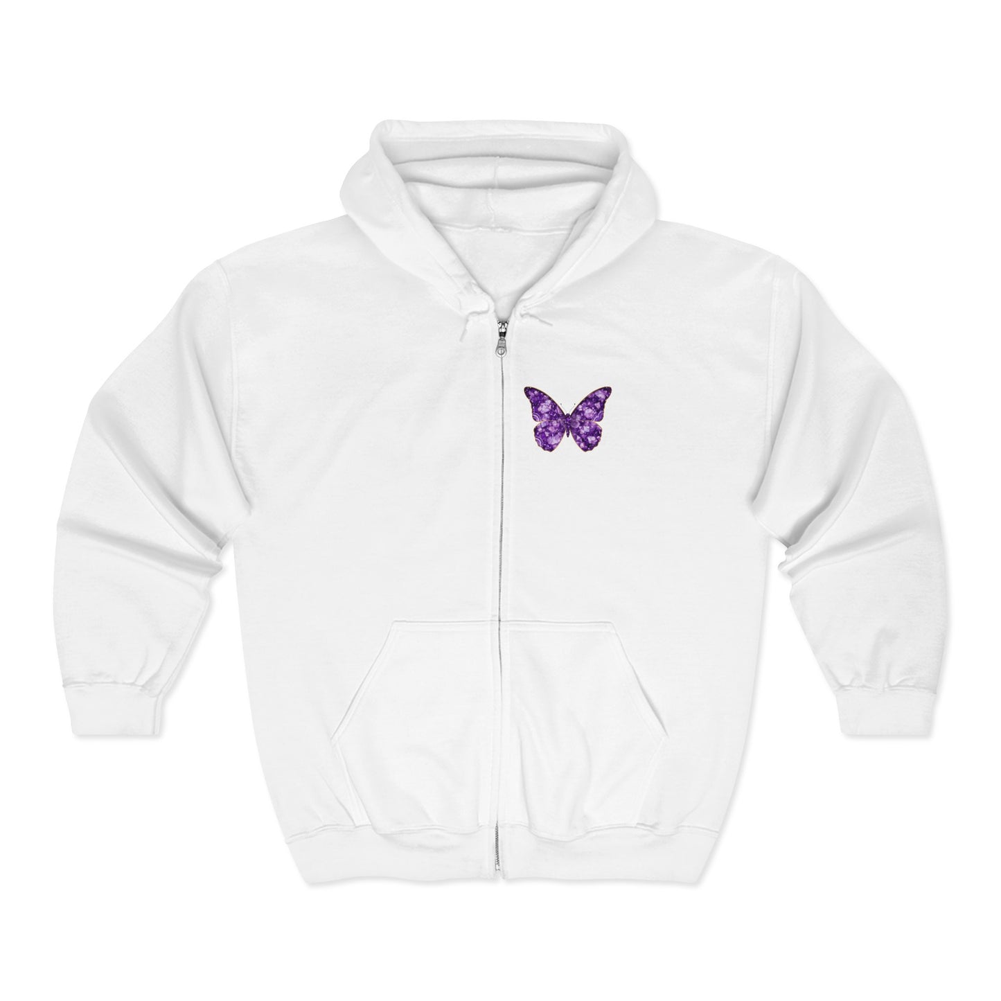 February Amethyst Zip Sweatshirt Butterfly — Sincerity, Faith, Loyalty